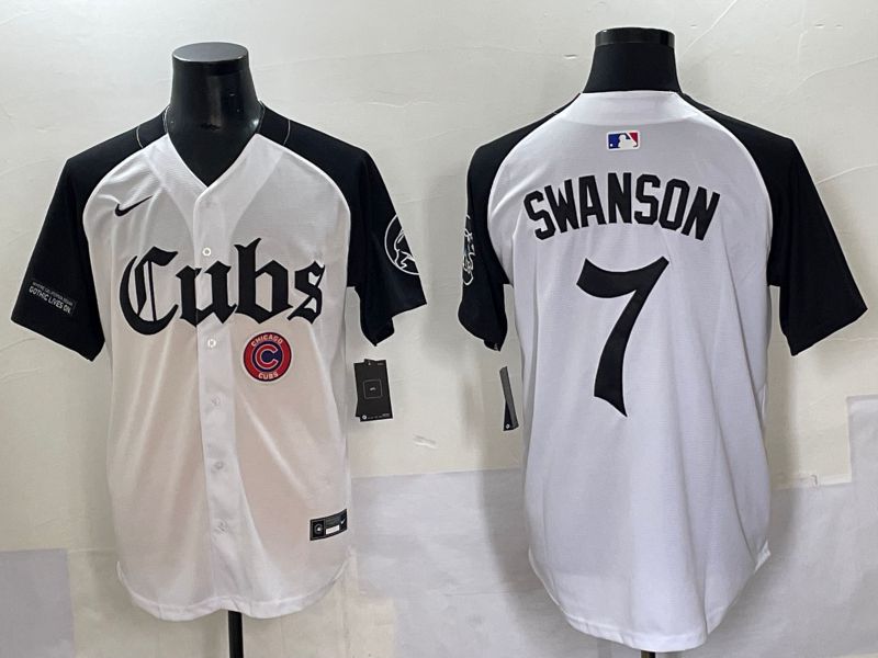 Men 2025 Chicago Cubs #7 Swanson white black Five generations Joint Name Nike MLB Jersey style 13